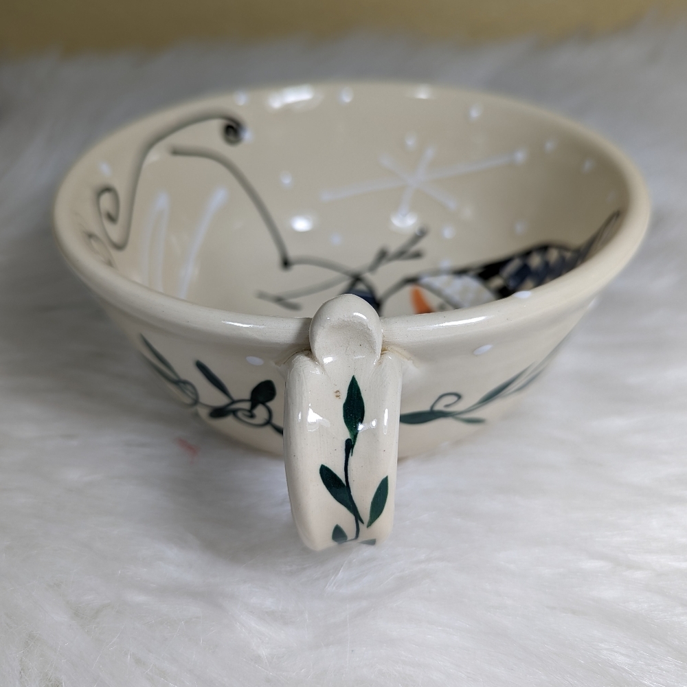 Vintage Studio Art Pottery Soup Bowl Christmas Snowman Hand Painted Signed Dated - Picture 6 of 6